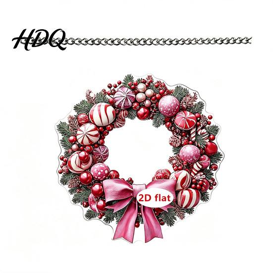Artistic Christmas Ornament Wreath Acrylic Ornament 2D Flat Stained Glass Style Hanging Lightweight Decoration Double-sided Decorative Pendant