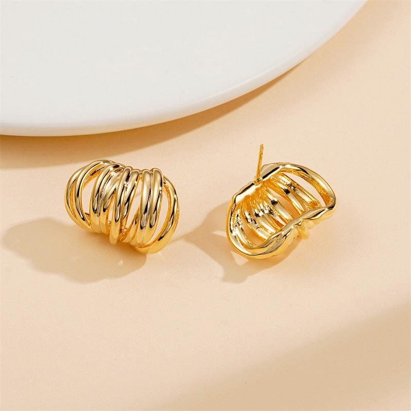 2026 New Fashion Metal Ball Wrapped Hoop Earrings For Women Vintage Gold Color Twisted Geometric Earrings Jewelry Accessories
