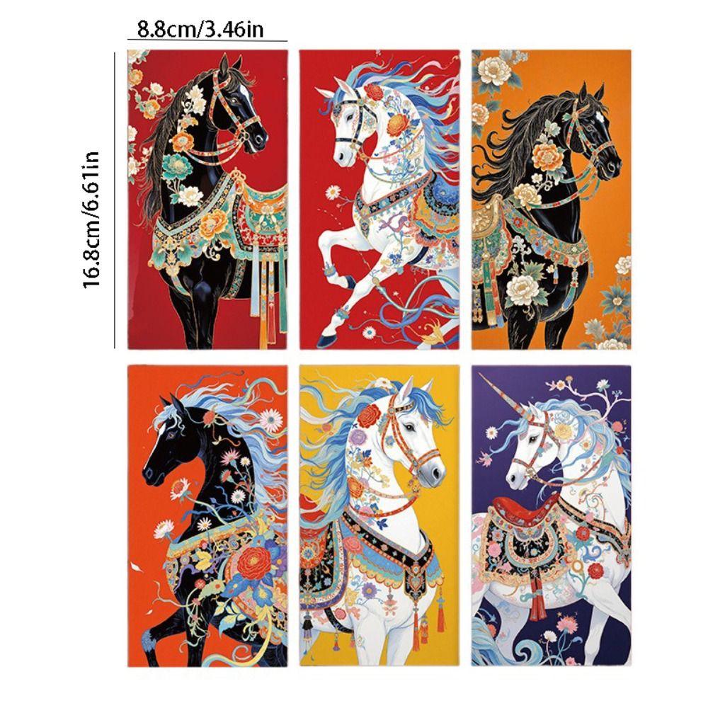 6pcs Cartoon Money Envelope Horse Year Design Lucky Red Pockets Gift Envelopes Wedding