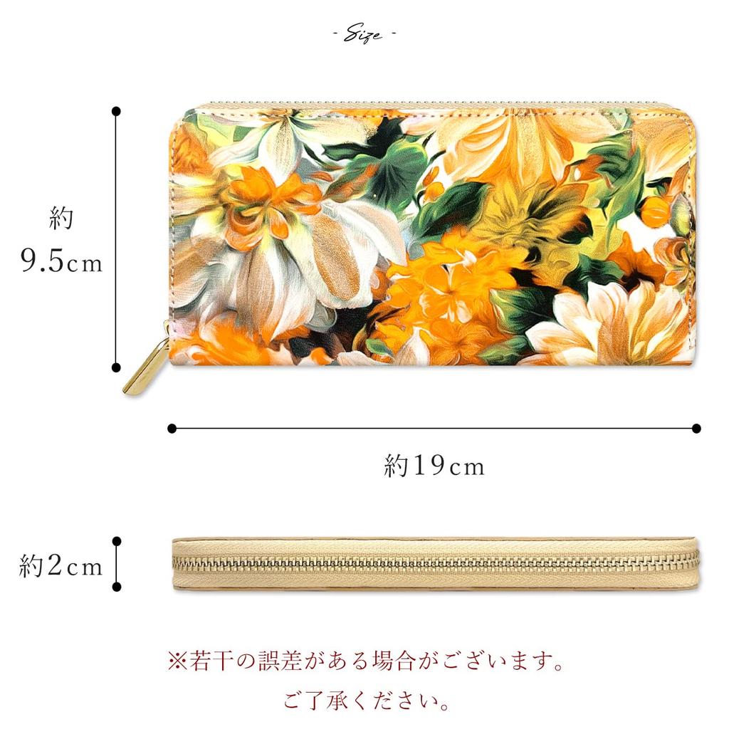 Trendy Yamagishi Genuine Leather Long Wallet for Women, Round Zipper Wallet with Card Slots, Coin Purse, and Floral Print, Made in Italy, Yellow