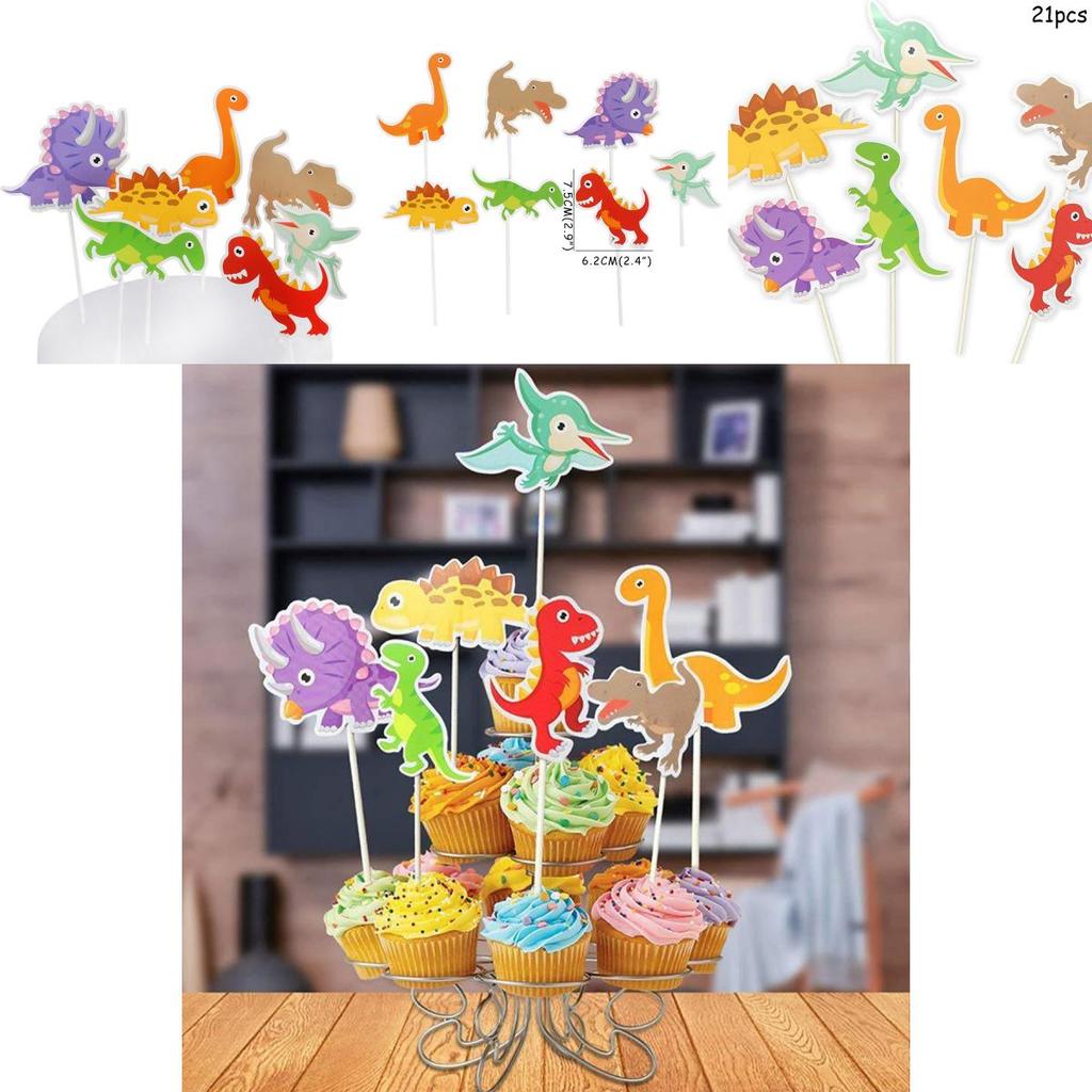 Dinosaur Dessert Flag Plugin Set 21pcs Paper Party Supplies For Celebration Events