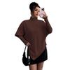 New turtleneck knitted ribbed long-sleeved irregular hem women's top sweater