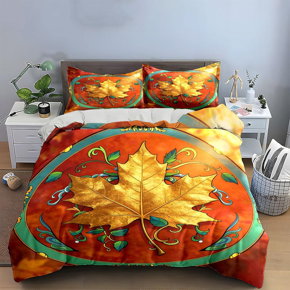 Autumn Leaves Decorative Set Soft Comfortable Duvet Cover Bedding Set Included 1*Duvet Cover & 2*Pillowcases, Gift