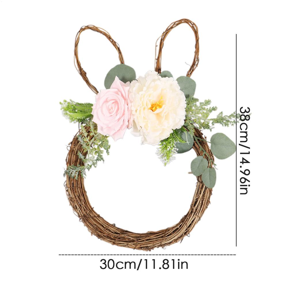 Easter Bunny Wreath Artificial Rabbit Shape Flower Ornament Easter Rabbit Wreath For Outdoor Indoor Home Window Wall Living Room