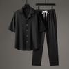 5-point Sleeve Casual Suit Men's Thin Linen Short Sleeved Sports Cotton Solid Color Chinese Style Two-piece Set Men