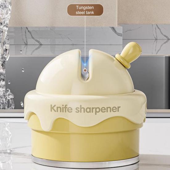 Yousheng Whetstone Ice Cream Shape Kitchen Sharpener ABS Ceramic Easy To Use Knife Scissor Sharpener Practical Tool
