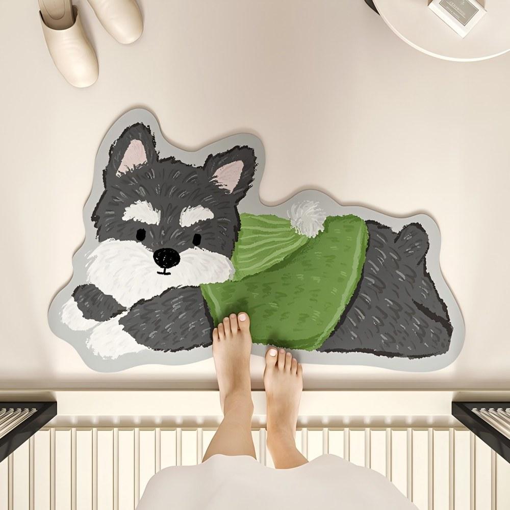 

ya Silaoyu Clay Cartoon Dog Bathroom Mat - Water Absorbing, Slip-Resistant, Quick-Drying Floor Mat, Home Decorative Carpet 40X60CM(1.3X2FT