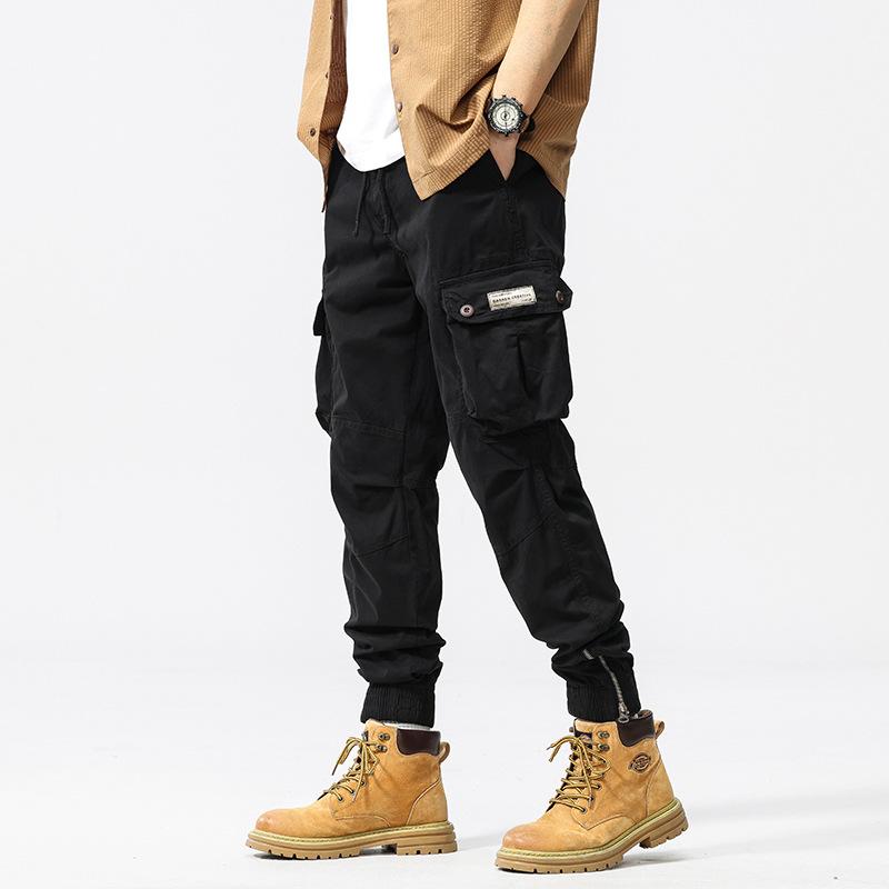 Men's New Autumn Wash Work Pants Japanese High-waist Drawstring Large Pockets Loose Sports and Casual Trousers