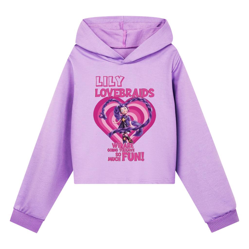 5580 Fashion Casual Kids Girls Lily Lovebraids Print Long Sleeves Hoodies Top