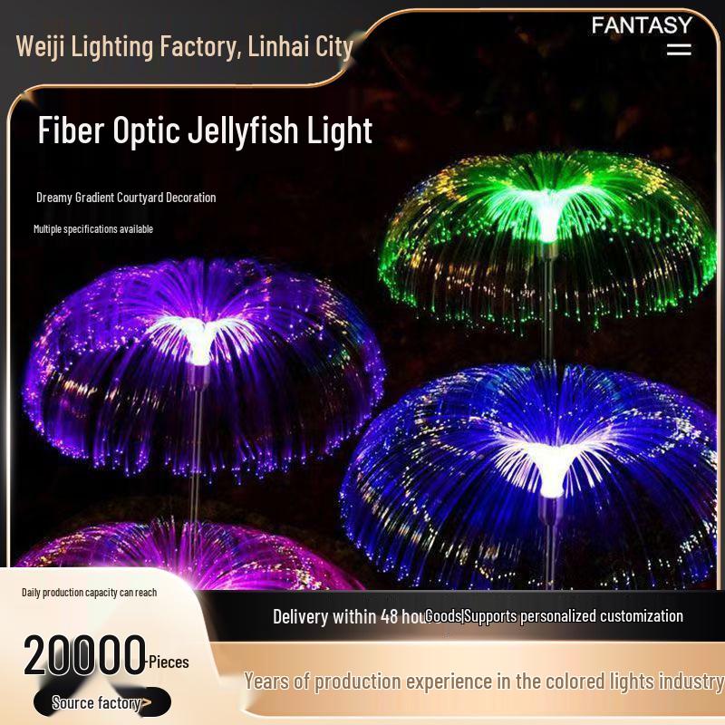 Solar Color-Changing Fiber Optic Jellyfish Garden Stake Light - Outdoor Decorative Reed Lamp for Lawn, Courtyard, or Villa