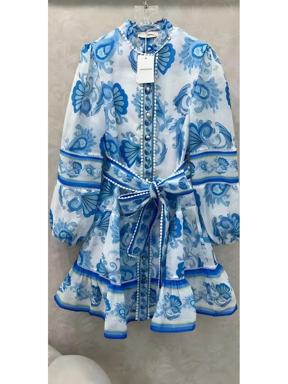 

Elegant Court-Style Beaded Lace Dress with Stand Collar XL синій