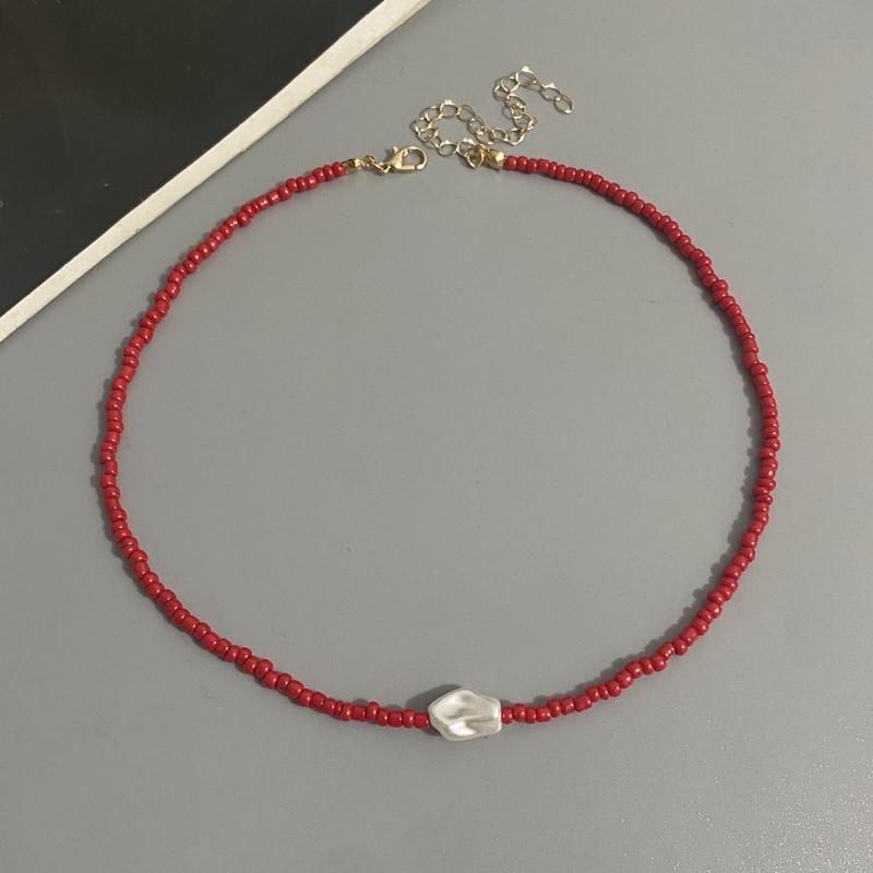 Fashion Boho Beads Necklace Women Imitation Pearl Seed Beaded Strand Short Choker Necklace Handmade Female Jewelry
