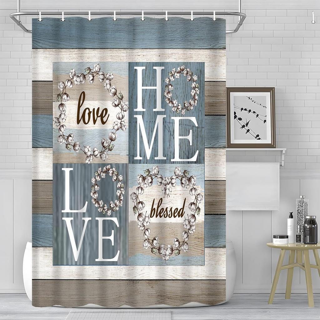 Rustic Floral Shower Curtain 72x72, Farmhouse Vintage Wood Plank Bathroom Decor, Waterproof Fabric Curtain with 12 Hooks