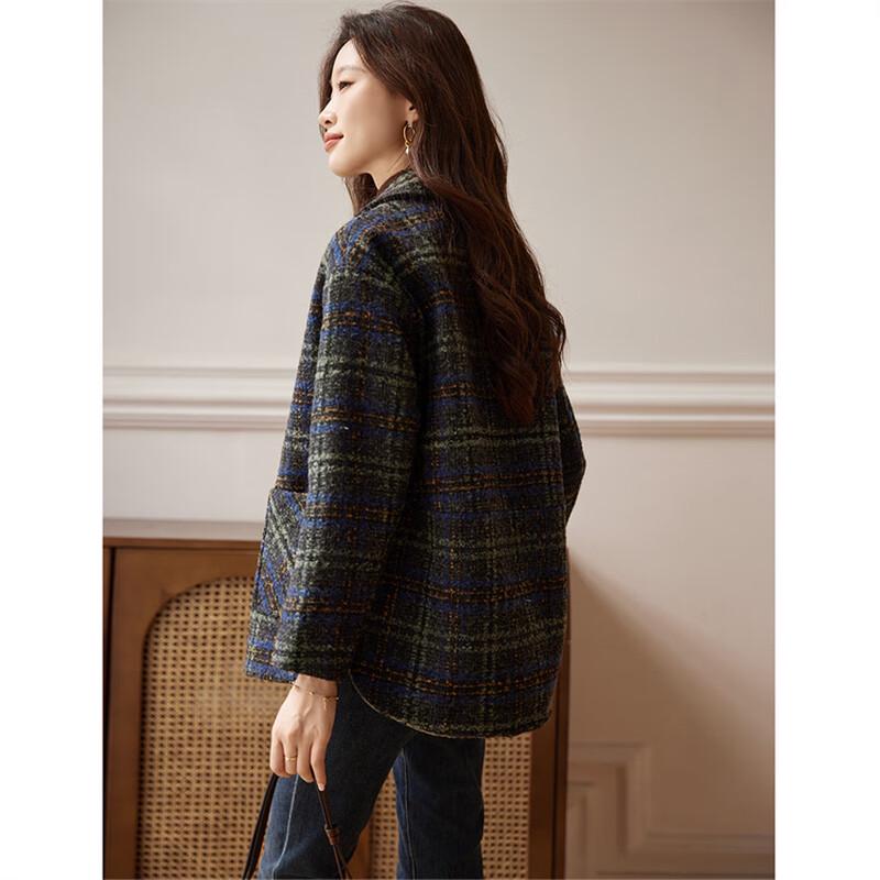 Women's Plaid Wool Blend Coat