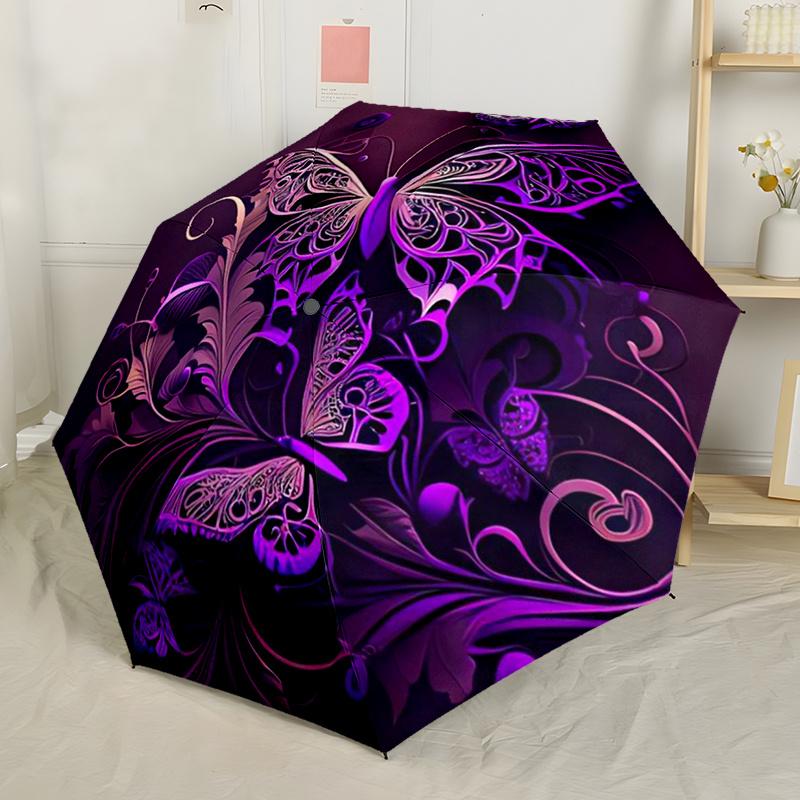 1pc Elegant Purple Butterflies Automatic Folding Umbrella Compact, Lightweight, Retractable Design for Outdoor Adventures and