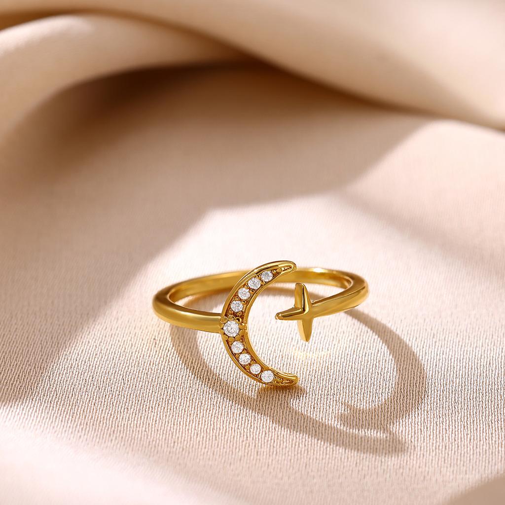 New 2026 Rings For Women Heart Double-Layer Gold Color Anillos Geometric Stars Moon Punk Vintage Ring Party Jewelry Her Gift