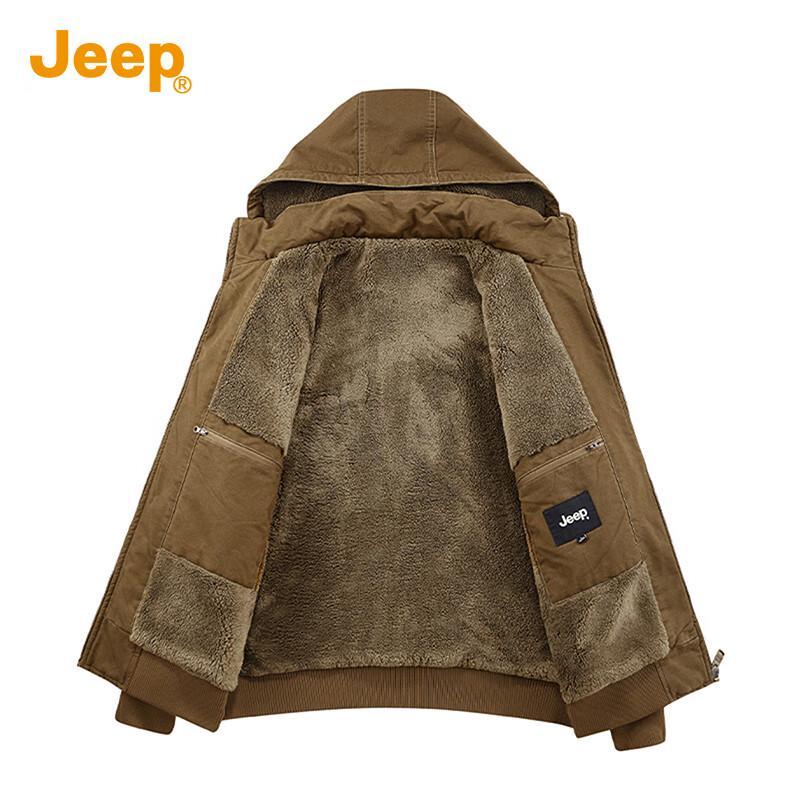 JEEP Men's Detachable Hooded Fleece Lined Cotton Jacket