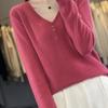 Autumn and Winter New V Tie Buckle Women's Long-sleeved Knitted Sweater Top Loose and Thin Large Size Bottoming Shirt Inside and Outside