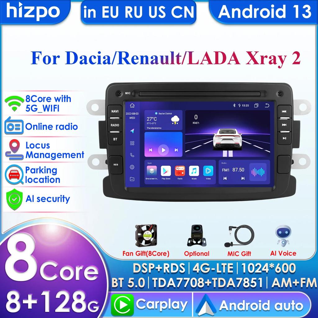 Hizpo Inteligentne RDS 7862 2din Android Autoradio dla Dacia Logan Dokker Duster Sandero Lodgy Renault Captur Symbor Duster Lada Xray 2 Multimedia GPS