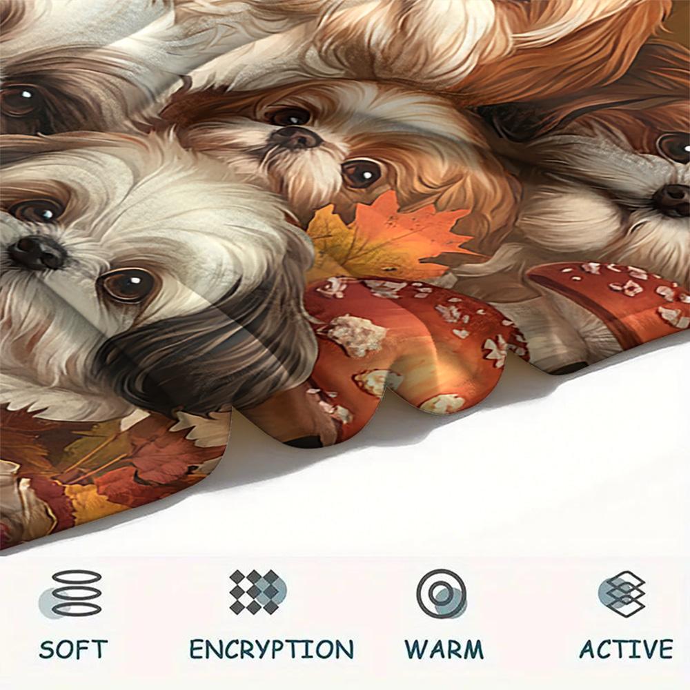 Puppy Print Flannel Blanket, High quality Comfortable for All Seasons, Home Decor, Warmth and Comfort, Perfect for Christmas Gifts