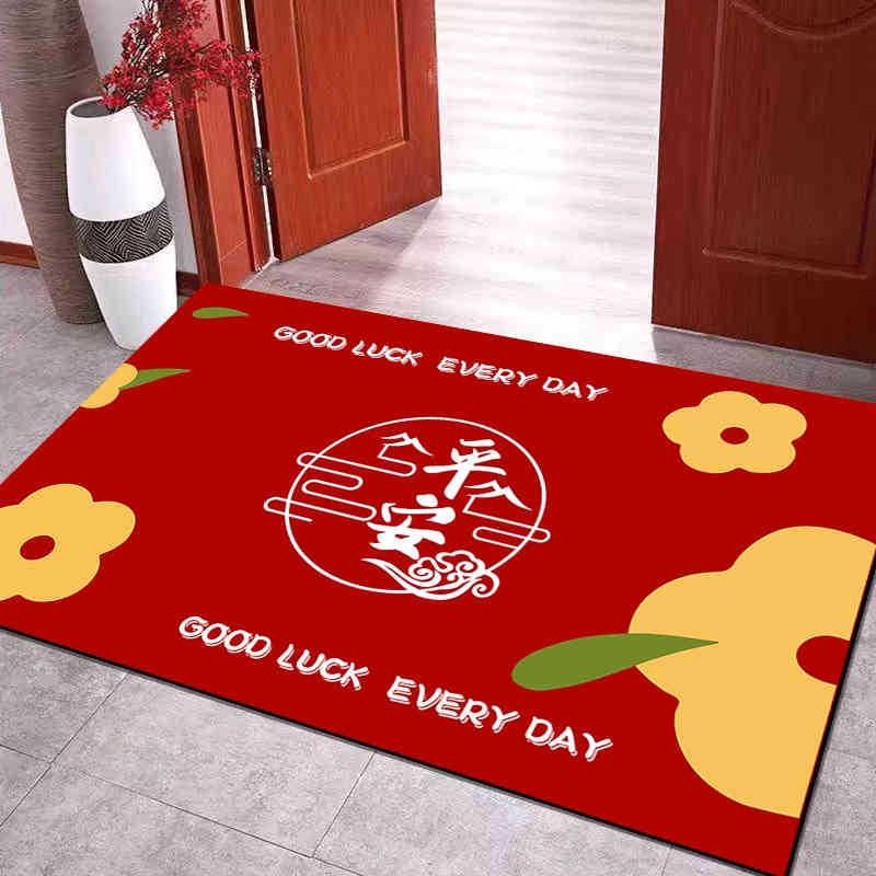 2026 New Year Red Non-slip Wear-resistant Entrance Door Mat Rug for Home and Hallway
