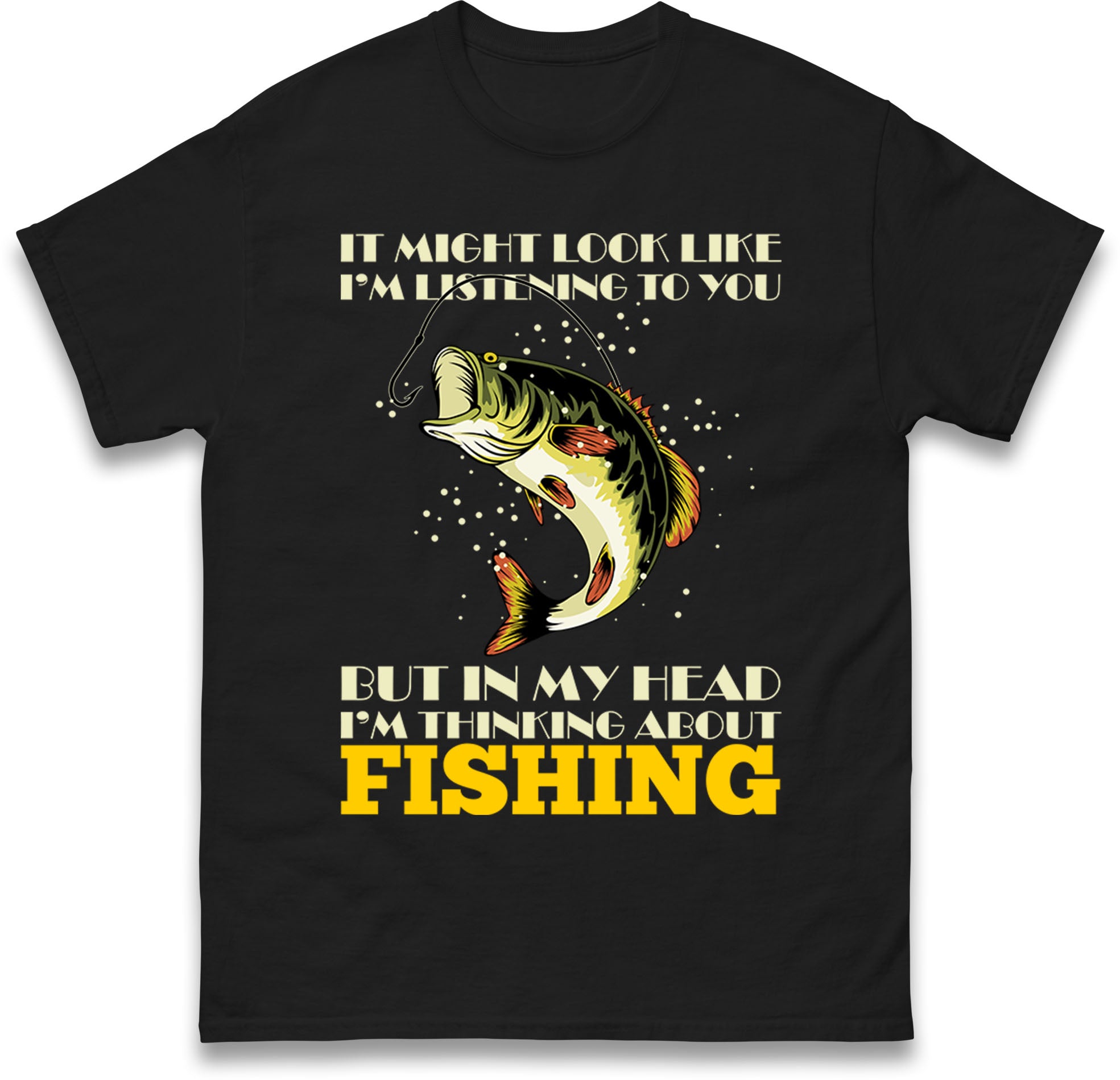 

I m Thinking About Fishing Mens T Shirt Womens Tops Tees M