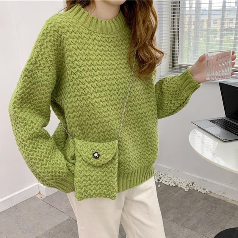 Autumn and Winter Pullover Solid Color Sweater Women Loose Pullover Corrugated Bottoming Knitted Sweaters Top