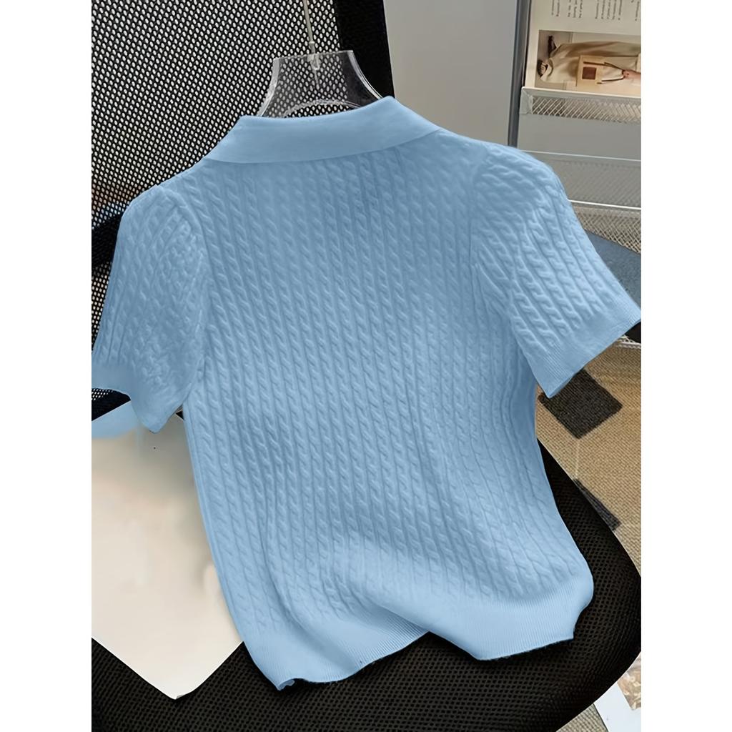 Tricou cu mâneci scurte cu mâneci scurte, cu rever, cu rever, din mătase de gheață