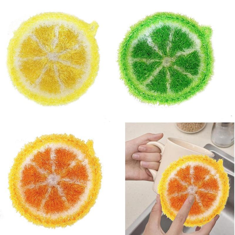 5pcs Lemon-shaped Woven Dishwashing Cloth, Kitchen Cleaning Rag, Non-stick Oil, Non-damaging Pot Rag, Kitchen Cleaning Towel