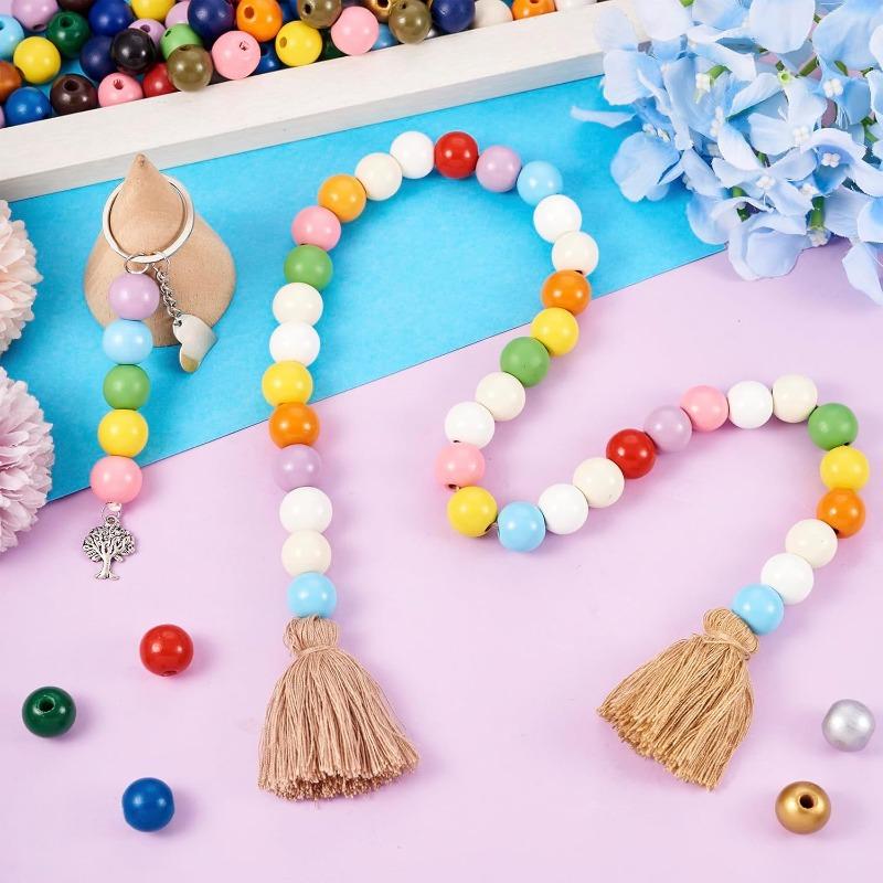50pcs 16mm Colorful Round Wooden Beads Natural Wood Bead Wood Spacer Loose Beads or Bracelet Necklace Earring Jewelry Making