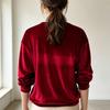 Velvet Tie Neck Top Women's Long Sleeve Loose Luxury Elegant Blouse