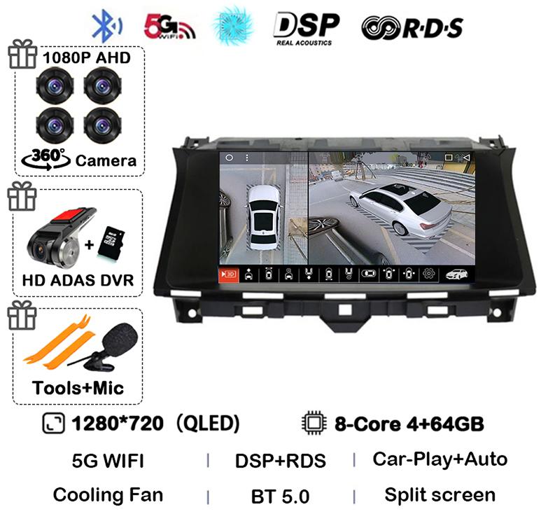 Android 14 Carplay Auto Wifi+4G For Honda Accord 8 Europe Spirior 2009-2013 Car Radio Multimedia Player GPS Stereo Head Unit DSP