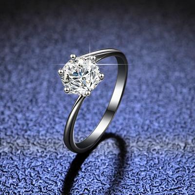 S925 Sterling Silber Ring 1ct Moissanit Ring High-End Damenring Sechs-Klauen Moissanit Ring Ehering Vorschlag Diamantring Geschenk für Freundin