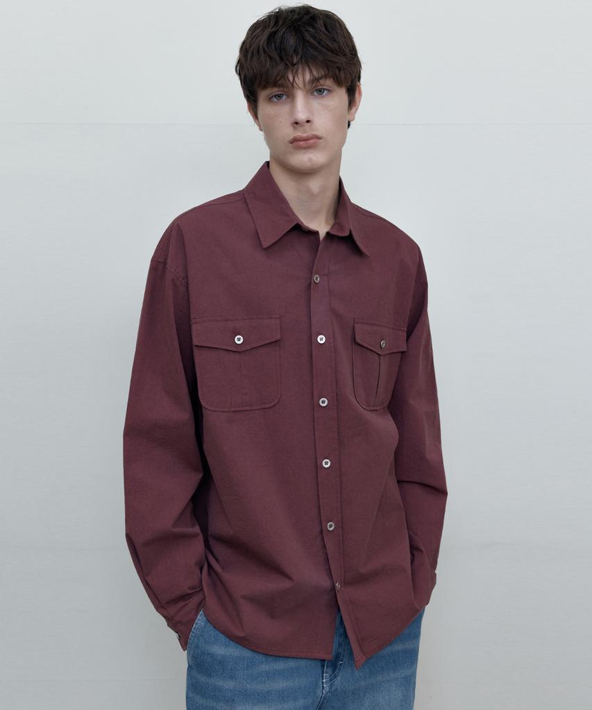 WEDNESDAY OASIS Work Cotton Shirt_Burgundy(Wb6Sh13)