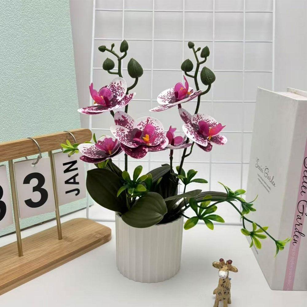 Multicolor Moth Orchid Artificial Flower Accessories Plastic Faux Moth Orchid Potted Green Leaves Photo Props Simulation Bonsai