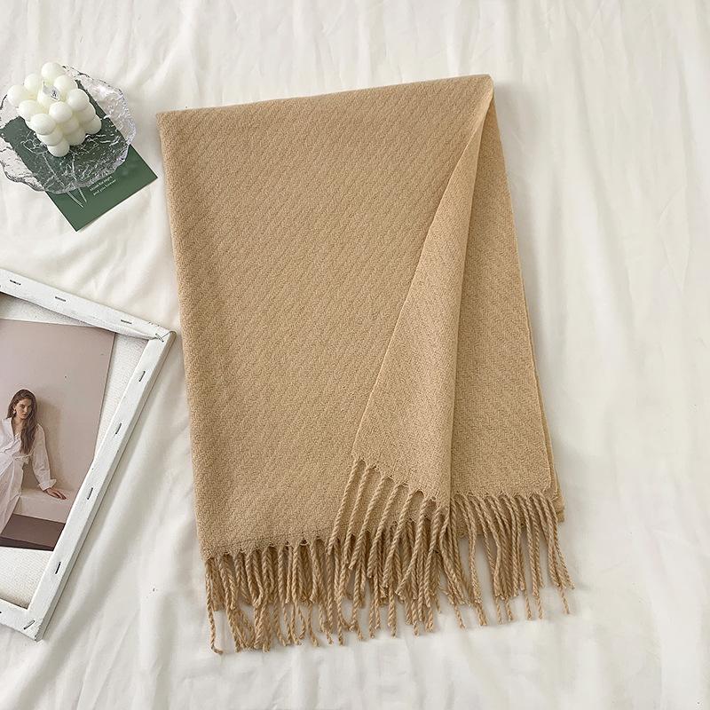 New Autumn and Winter Wool Scarf for Women Versatile Solid Color Scarf  Thickened Warm Shawl  Simple Tassel Red Scarf