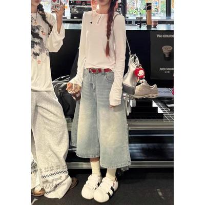 Amazing Retro High-Waist Women's Crop Jeans - Slimming Eight-Point Wide-Leg Summer Shorts