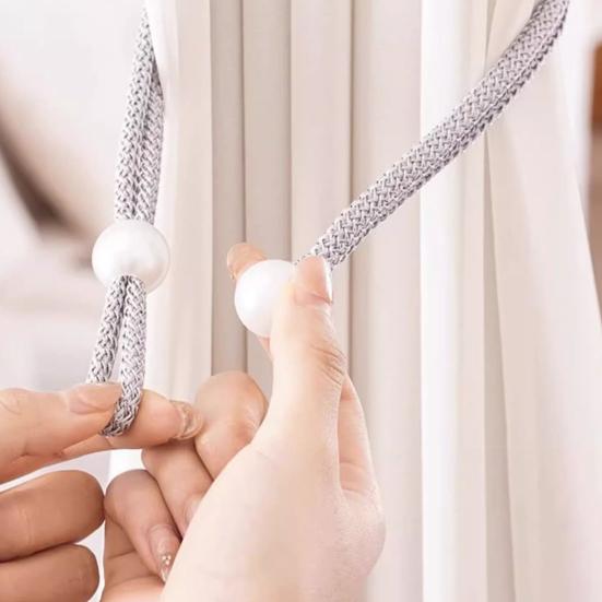 2Pcs Faux Pearl Curtain Tieback, Adjustable Window Curtain Holders Ties Backs, Drape Curtain Holdbacks for Home, Bedroom Decoration