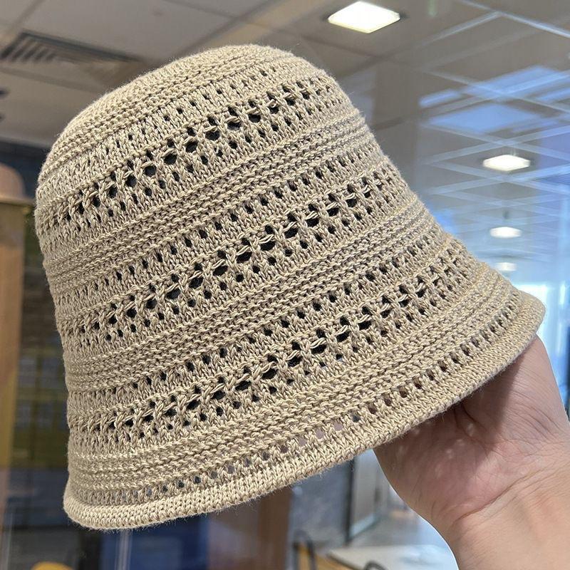 Sommer neuer Cut-out Vintage Hut Damen Koreanischer Topfhut Modischer einfarbiger Fischerhut Temperament Sonnenschutz Sonnenhut