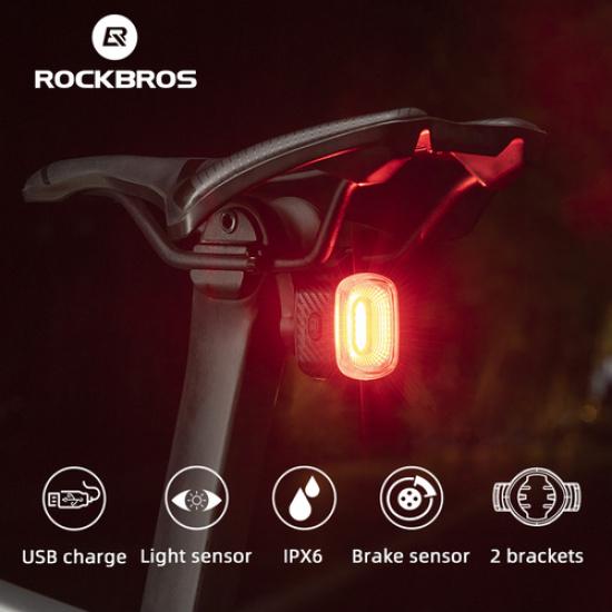 ROCKBROS Bike Smart Tail Light LED USB Bicycle Rear Light safe RechargeableBrake