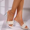Fashion Classic Square Toe Transparent Pvc Slippers Women 2025 Summer Square High Heels Shoes Women Sexy Slip On Plus Size Dress Shoes
