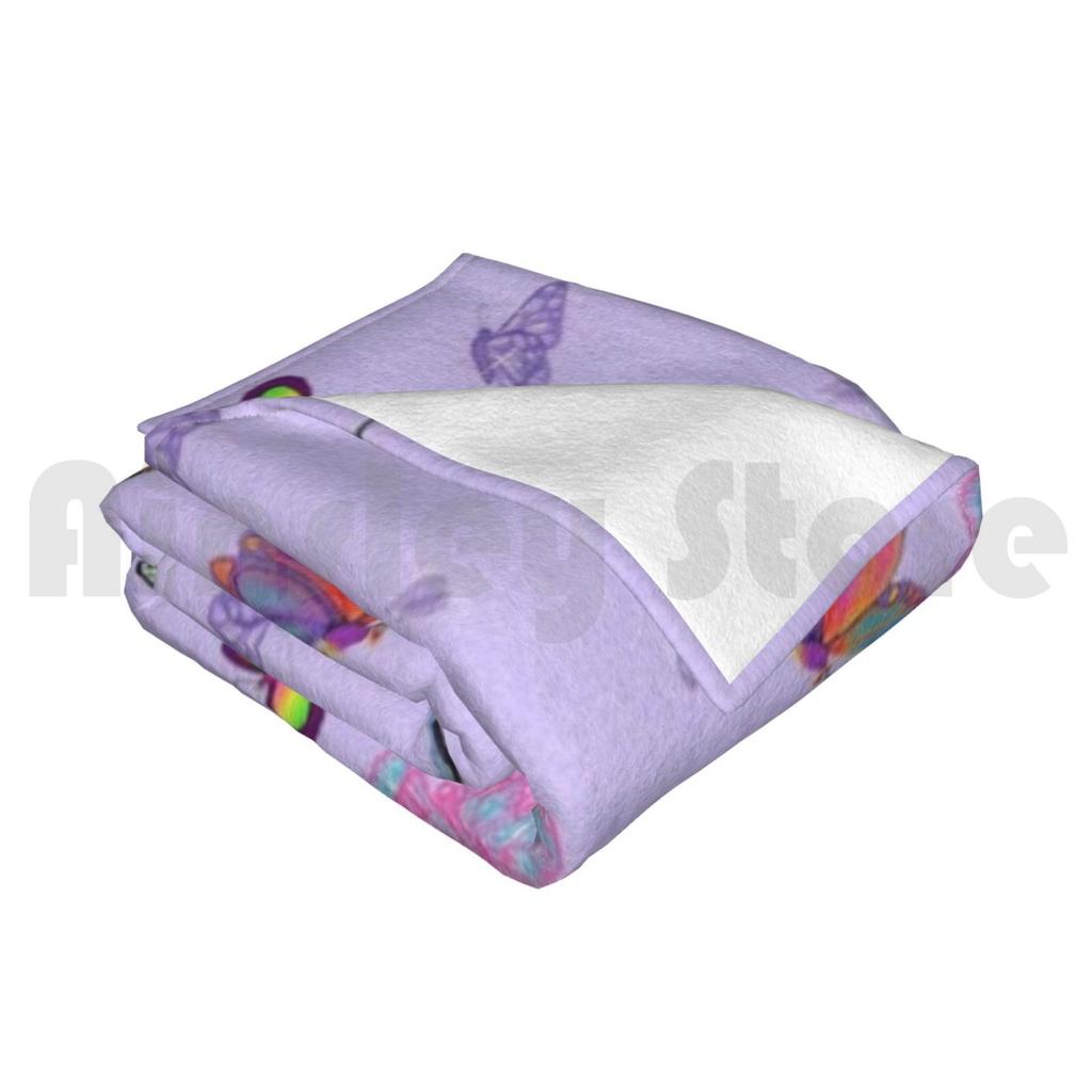 Multicoloured Butterflies Blanket For Sofa Bed Travel Multicoloured Butterflies Pastel Pattern Cute Puprle