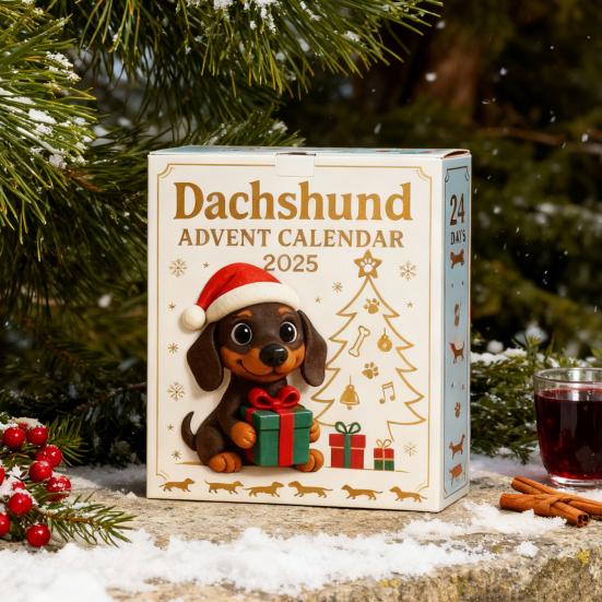 Calendar Advent Dachshund 2025 Calendar Numărătoare Inversă Zile cu Ornamente Acrilice 3D Crăciun