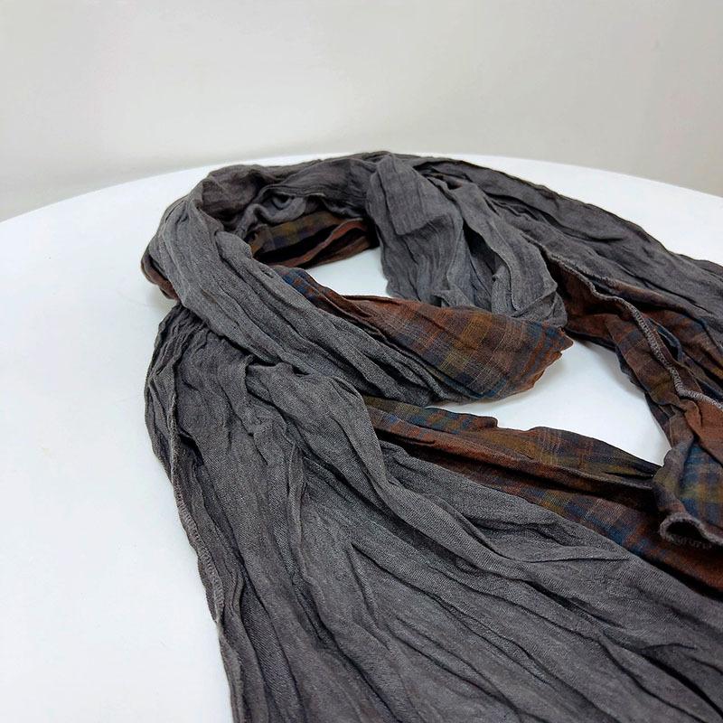 Johnature Cachecol Japonês Feminino Patchwork Vintage Cor de Destaque Elegante Quente Plissado Outono Inverno Cachecol Xale