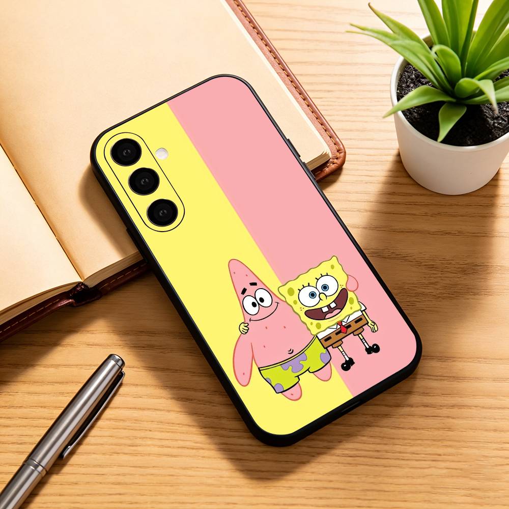 S-Sponge Funny B-Bob Animation Phone Case Black Silicone Soft For Samsung Galaxy A73,A72,A71,A70,A53,A52,A51