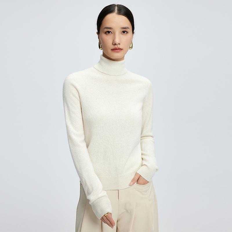 Women's Cashmere High-Neck Pullover Sweater - Autumn/Winter, Pure Color, Long Sleeve, Skin-Friendly Knitted Base Layer