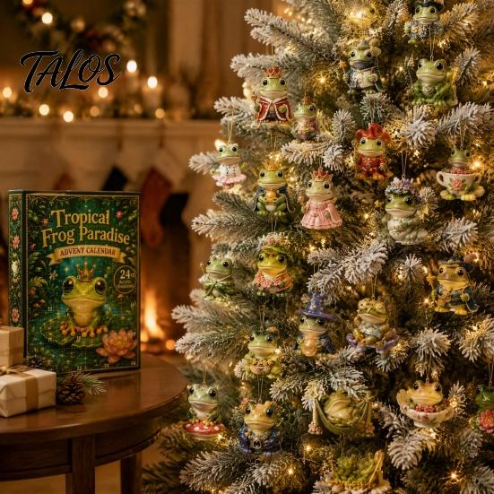Christmas Tree Hanging Ornaments Frog Advent Calendar 2026, 24 Days Countdown with Pcs 2D Holiday Pendant Acrylic Ornaments, Cute Pendants for