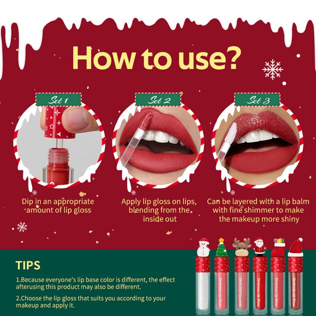 Christmas Lip Gloss Set 6-piece Velvet Lip Gloss Set Christmas Gift Makeup Gift Box Love Lady's Gift  2.5ML*6
