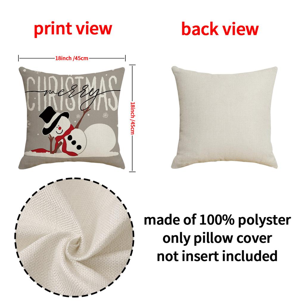 New Linen Cartoon Snowman Pillow Cover Christmas Decorative Sofa Cushion Linen Breathable Cushion Printed Cushion