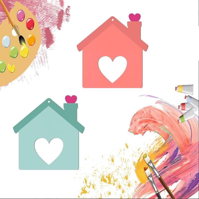 10pcs House Shape Wooden Tag Hanging Heart Wood Cutout Wooden Tags for Christmas Valentine's Day Holiday Wedding